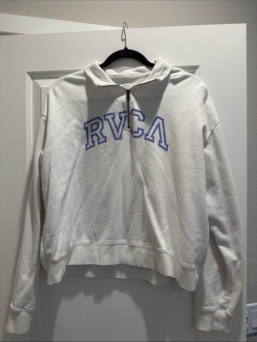 RVCA White Half-Zip Pullover with Purple Arch Logo